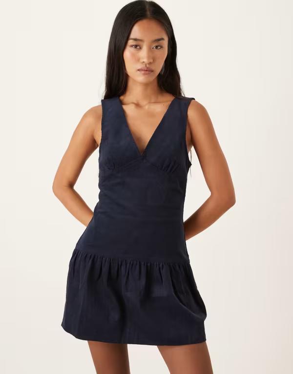 モーテル レディース トップス ワンピース ミニワンピース ミニ Motel Sarabi cord mini dress NAVY ネイビー