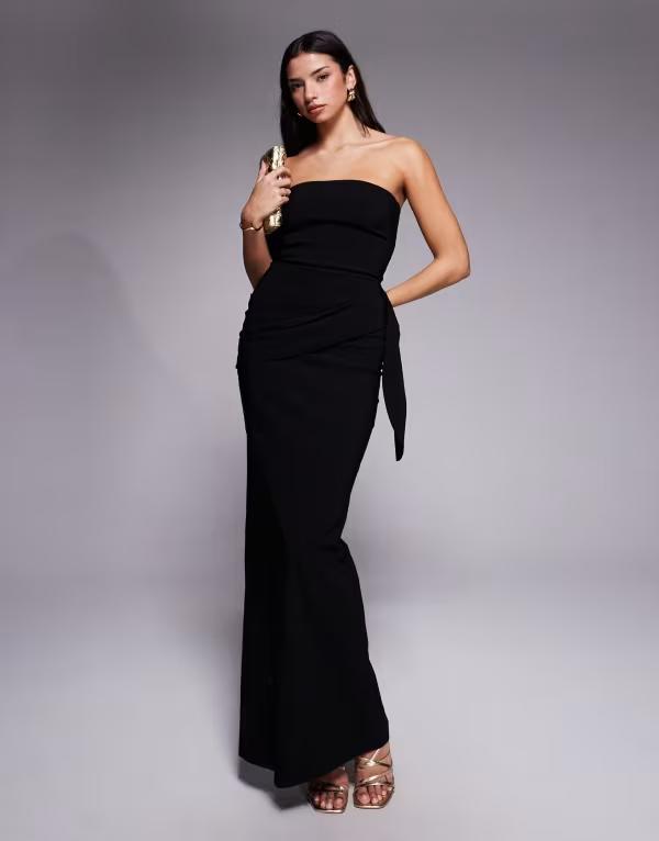 ベスパー レディース トップス ワンピース マキシワンピース ドレープ マキシ Vesper bengaline bandeau drape front detail maxi dress Black ブラック｜ReVida 店