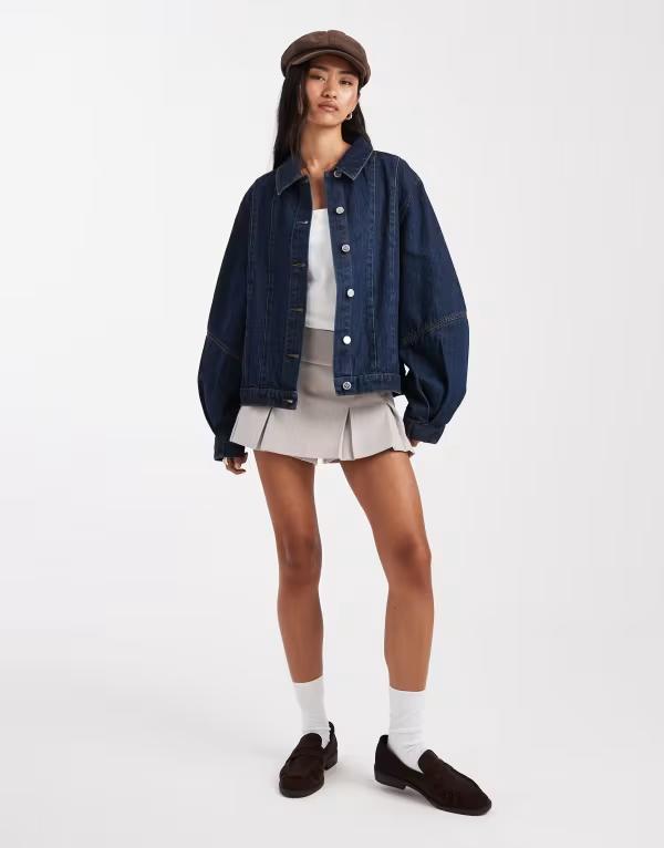ミスセルフフリッジ レディース アウター ジャケット・ブルゾン デニム ジャケット Miss Selfridge western denim jacket with puff sleeves in indigo wash Indigo wash インディゴ