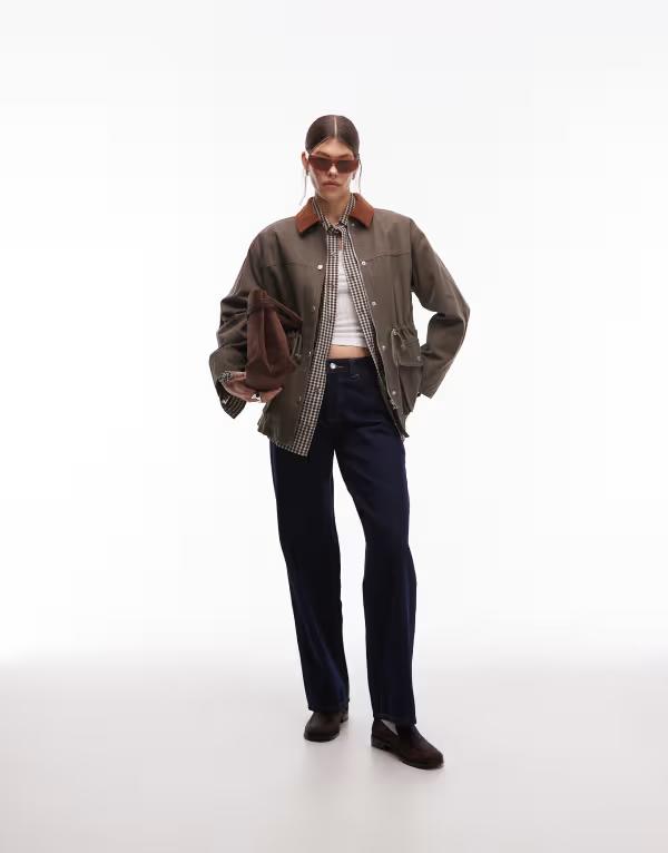 エモリー パーカー レディース アウター ジャケット・ブルゾン ジャケット Emory Park oversized button up worker jacket in olive OLIVE オリーブ｜ReVida 店 19,511円