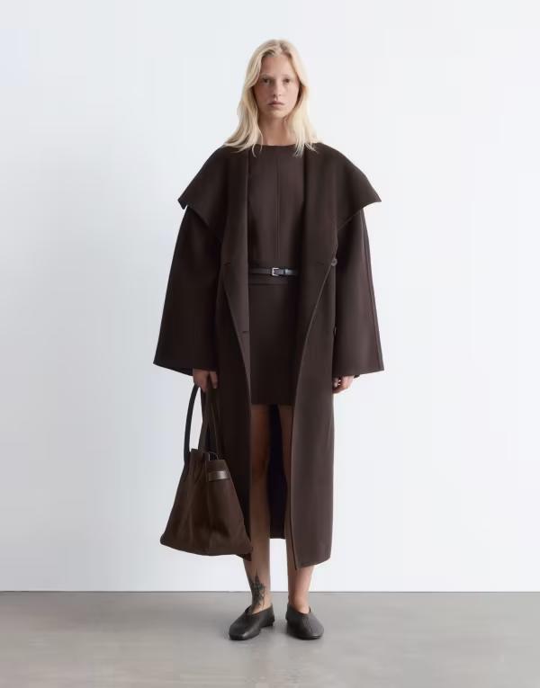 アンドアザーストーリーズ レディース アウター コート スタンドネック ウール マキシ & Other Stories wool belted maxi coat with funnel neck BROWN ブラウン