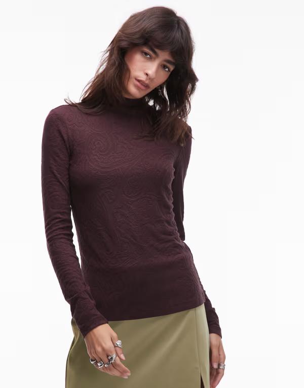 アンドアザーストーリーズ レディース トップス Tシャツ ジャージー & Other Stories jersey second skin long sleeve top jacquard Brown ブラウン|ReVida 店