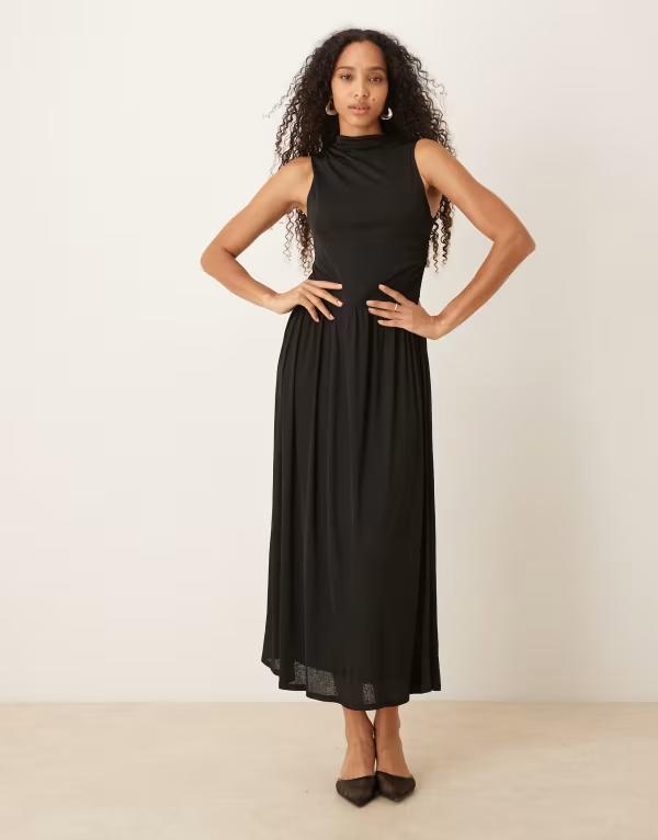 エイソス レディース トップス 衣装 非対称 midi衣装 midi ノースリーブ ASOS DESIGN asymmetric sleeveless dropped waist MIDI dress Black 黒いこと