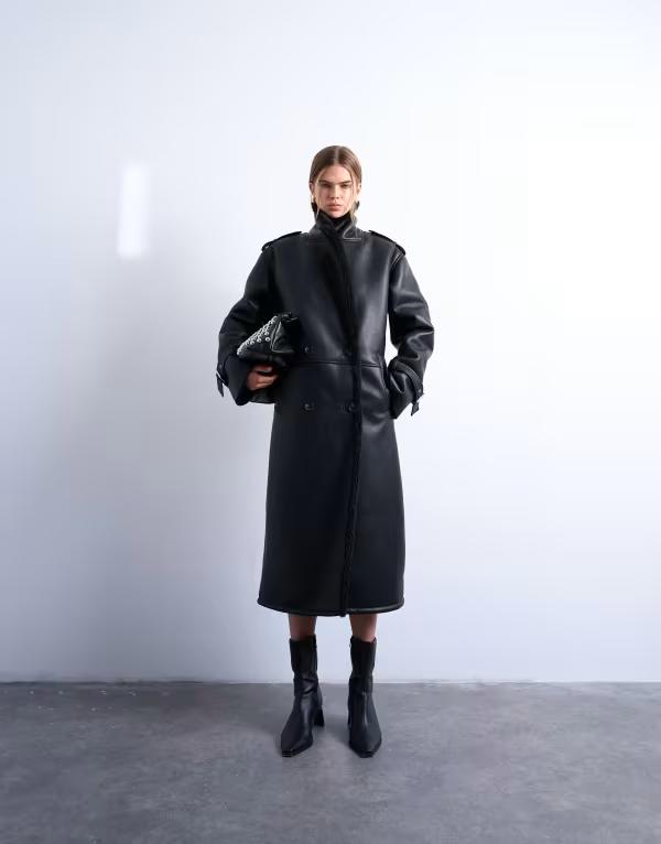 トップショップ レディース アウター コート Topshop longline oversized aviator teddy coat blackブラック｜ReVida 店