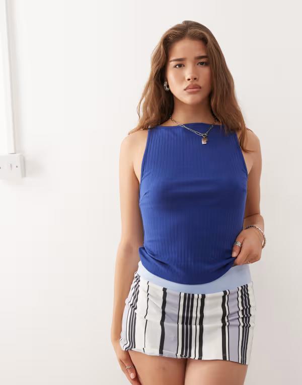 コルージョン レディース トップス ベスト リブ COLLUSION slash neck ribbed tank top NAVY ネイビー