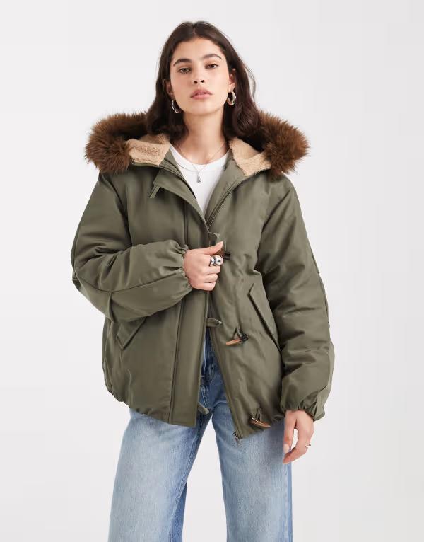 エイソス レディース アウター 厚地の外套 ASOS DESIGN bomber parker with toggle detailing Khaki カーキ