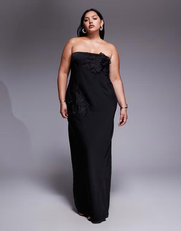 エイソス レディース トップス ワンピース ASOS Curve ASOS DESIGN Curve bandeau flower applique midaxi dress Black ブラック 19,866円