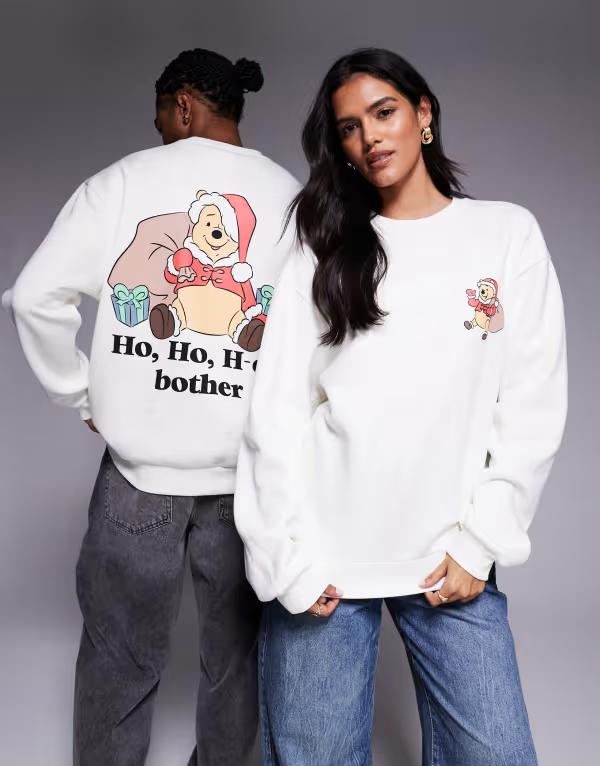 エイソス レディース アウター パーカー・スウェット 刷り上げる 流汗 プルオーバー ASOS DESIGN Disney Christmas oversized sweatshirt with Winnie The Pooh prints Coconut milk 象牙色
