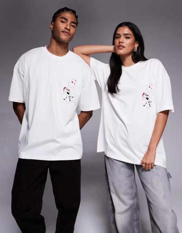 エイソス レディース トップス Tシャツ プリント シャツ ASOS DESIGN Disney Christmas oversized t-shirt with Frozen prints Coconut milk オフホワイト