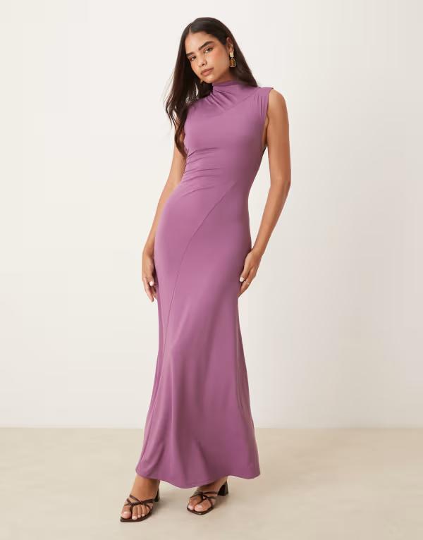 エイソス レディース トップス ワンピース ハイネック マキシワンピース ドレープ マキシ ASOS DESIGN high neck seamed drape maxi dress in grape Grape グレープ