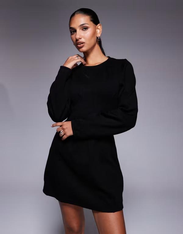 エイソス レディース トップス ワンピース ミニワンピース ミニ ASOS DESIGN seamed detail sculpted mini dress Black ブラック