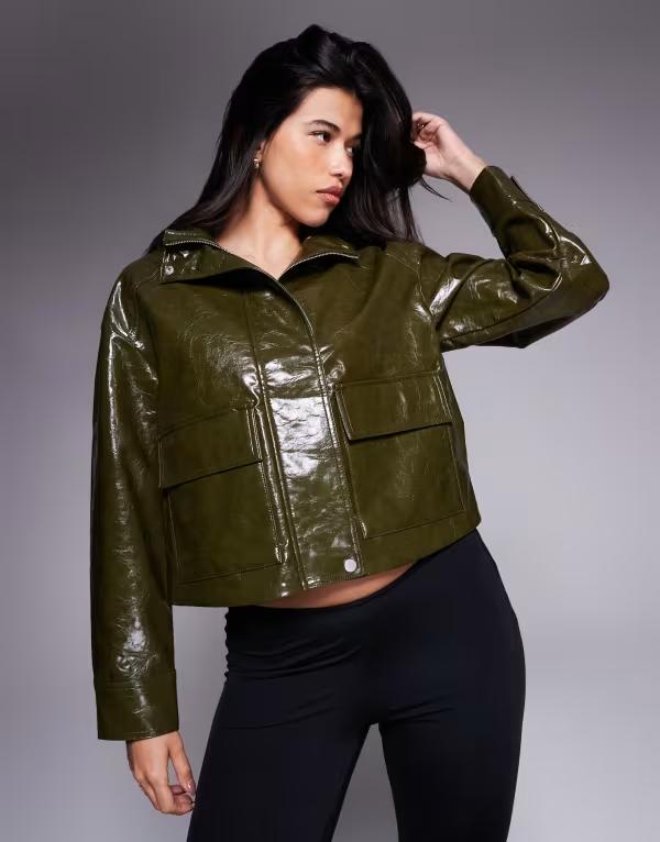 リバーアイランド レディース アウター ジャケット・ブルゾン レザー フェイクレザー ジャケット River Island faux leather jacket in dark Dark brown ブラウン｜ReVida 店