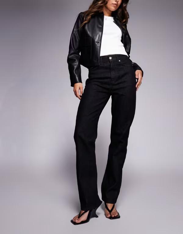 エイソス レディース ボトムス ジーンズズボン下 引っ切り無い デニム ASOS DESIGN ultra high waisted slim straight leg jeans インチ clean Black 黒いこと