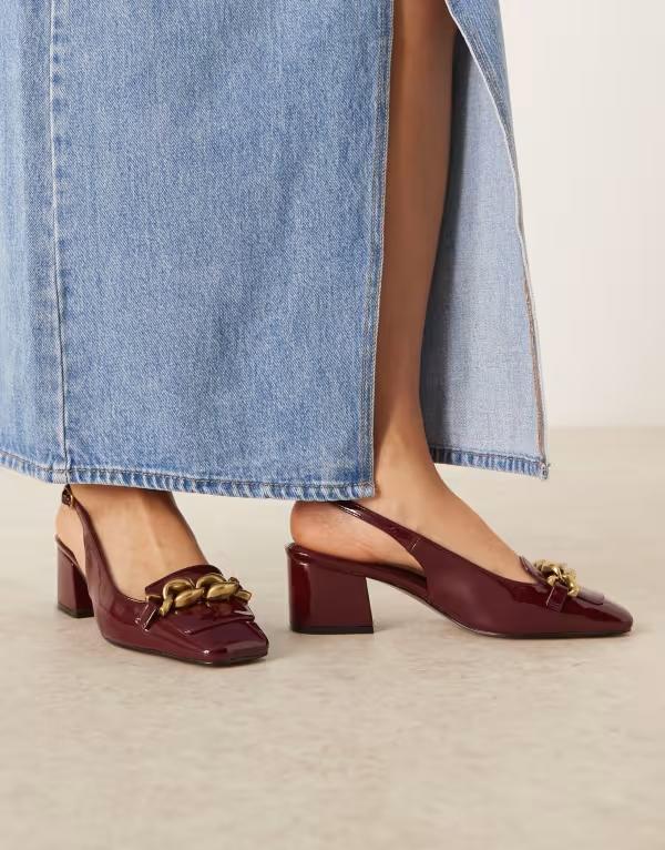 エイソス レディース シューズ スリッポン・ローファー ローファー ヒール ASOS DESIGN Spencer slingback loafer mid block heel shoes Burgundy バーガンディ