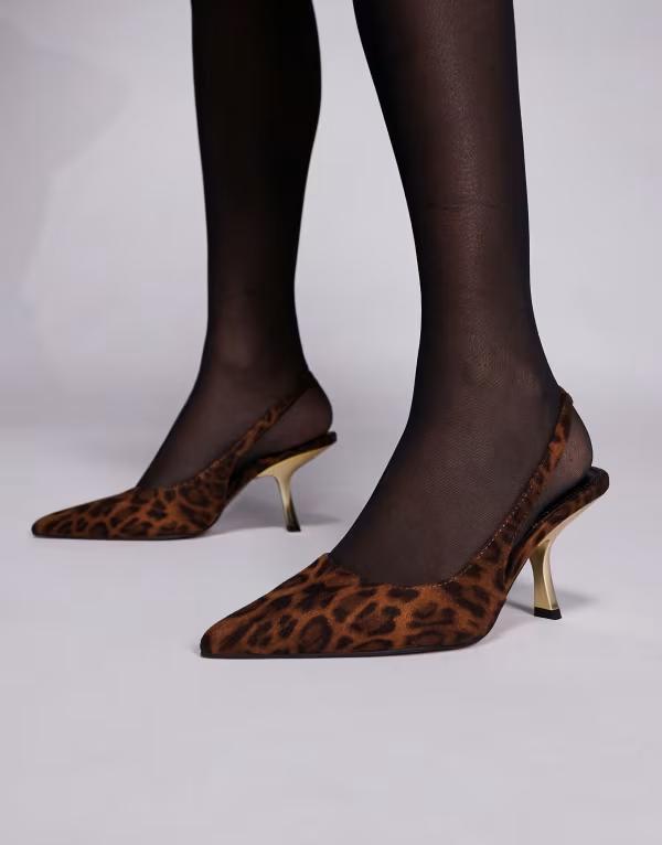 エイソス レディース シューズ ヒール コントラスト ASOS DESIGN Sophia contrast mid heel slingback shoes in leopard LEOPARD アニマル