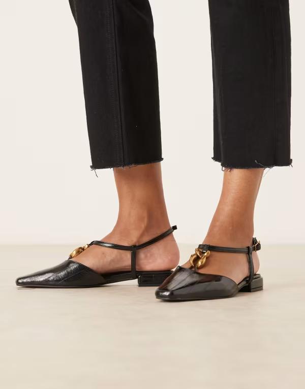 エイソス レディース シューズ パンプス ASOS DESIGN Lockhart chisel toe trim detail slingback flats BLACK EEL PU ブラック 11,150円