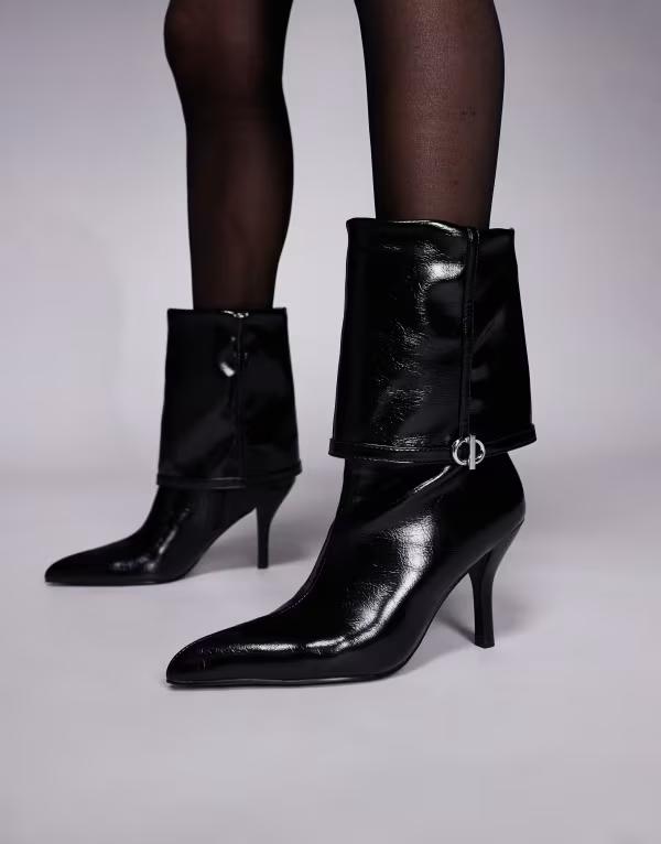 エイソス レディース シューズ ブーツ・レインブーツ アンクル ブーツ ヒール ASOS DESIGN Ella wide heeled ankle boots with buckle detail Black ブラック