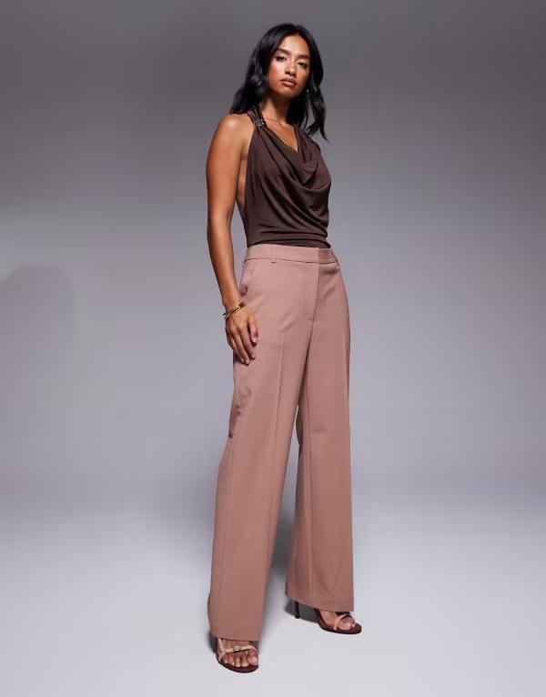 エイソス レディース ボトムス カジュアルパンツ プチ パンツ ASOS DESIGN Petite tailored slim straight pants in mocha Mocha モカ｜ReVida 店