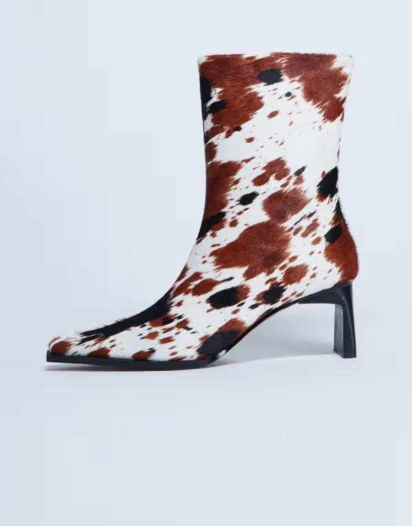 トップショップ レディース シューズ ブーツ・レインブーツ プリント アンクル ブーツ レザー Topshop Nadie real leather chisel toe ankle boots in cow print pony Cow print
