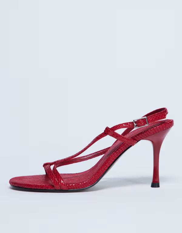 トップショップ レディース シューズ サンダル ヒール Topshop Felicity strappy high heel sandals snake Red snake レッド|ReVida 店