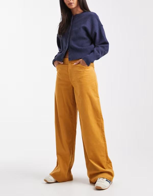 エイソス レディース ボトムス カジュアルパンツ ワイドレッグ パンツ ASOS DESIGN cord wide leg pants in mustard Mustard マスタード