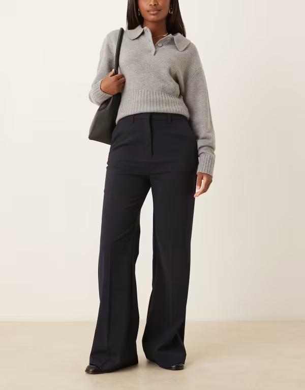 エイソス レディース ボトムス カジュアルパンツ パンツ ASOS DESIGN tailored snatch flare pants navy ネイビー