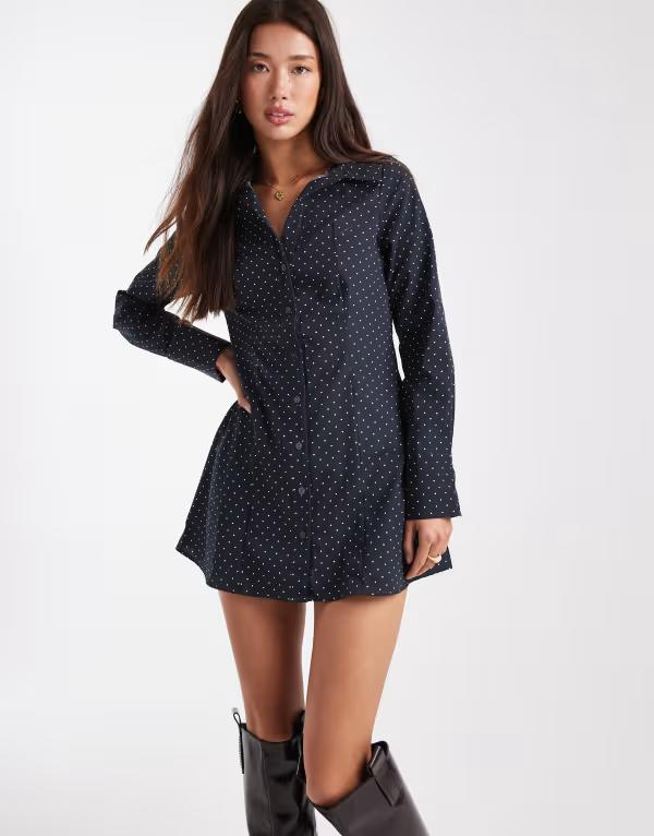 ミスセルフフリッジ レディース トップス ワンピース シャツワンピース ドット柄 ドット シャツ Miss Selfridge fitted poplin shirt dress in polka dot Polka dot ドット｜ReVida 店