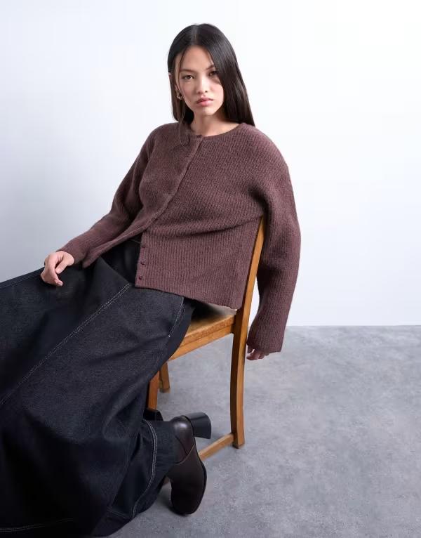 トップショップ レディース アウター カーディガン リブニット ニット Topshop easy rib knit relaxed cardigan in chocolate Chocolate チョコレート
