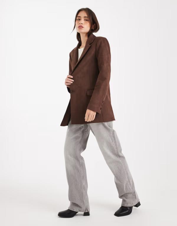 ミスセルフフリッジ レディース アウター ジャケット・ブルゾン スエード ブレザー Miss Selfridge suedette blazer in chocolate Chocolate チョコレート