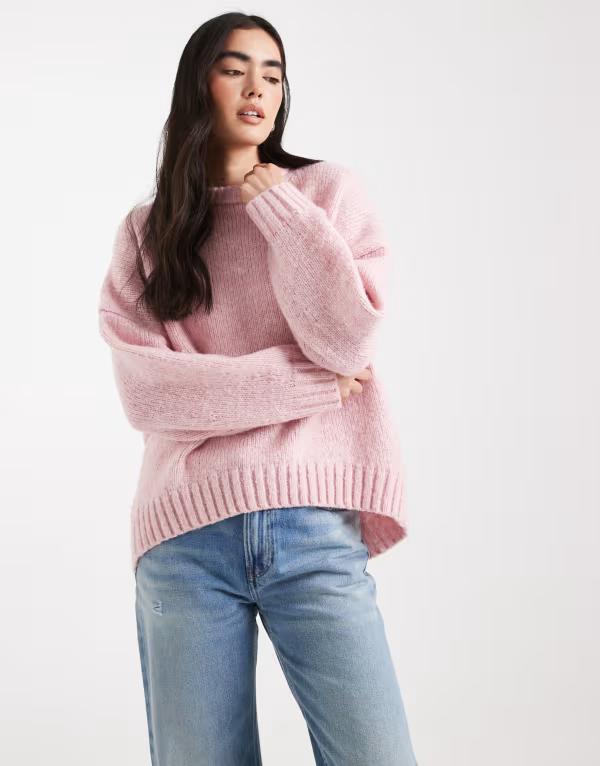 エイソス レディース アウター 編み物・プルオーバー 労働者の一団のど首 プルオーバー ASOS DESIGN oversized crew neck sweater pink サクラ色 トップス-セーター