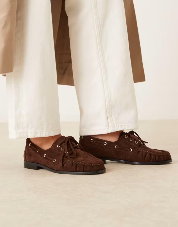 エイソス レディース シューズ デッキシューズ スエード レース ASOS DESIGN Muse lace-up boat shoes suedette Brown suedette ブラウン