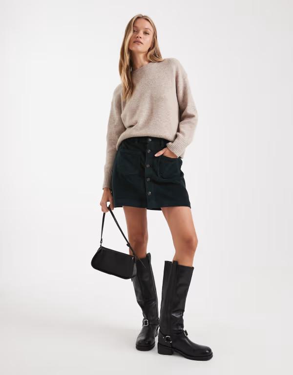 オンリー レディース ボトムス スカート コーデュロイ ハイウエスト ONLY high waist corduroy skirt in dark GREEN GABLES グリーン 12,760円