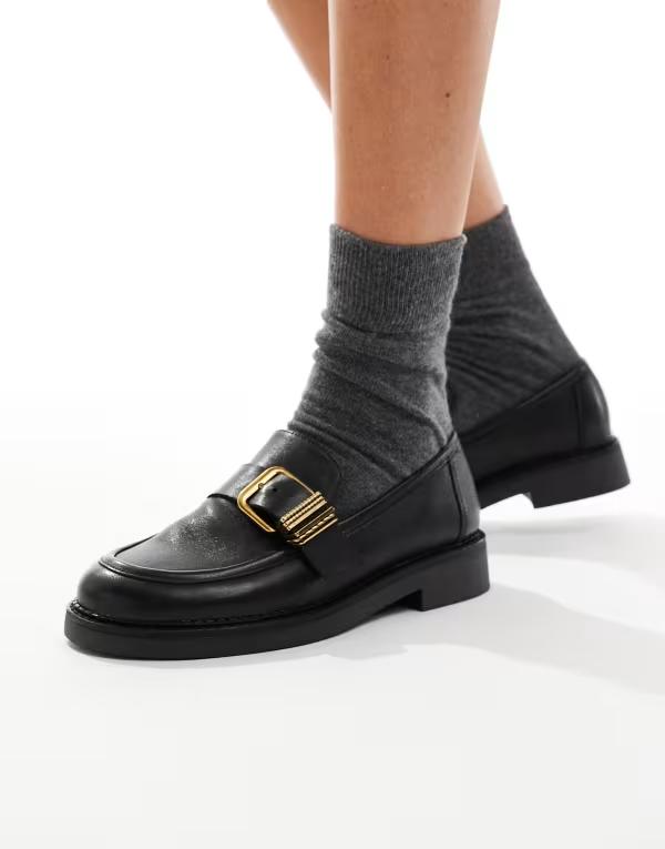 アルド レディース シューズ スリッポン・ローファー ローファー ALDO Kalya loafers with gold buckle detailing Black ブラック