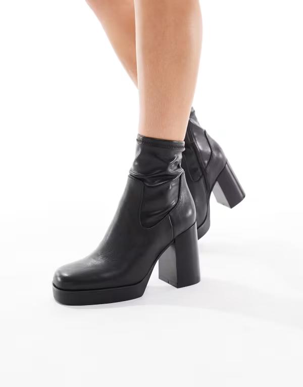 アルド レディース シューズ ブーツ・レインブーツ アンクル ブーツ レザー ヒール ALDO Seraphica block heel high ankle sock boots leather Black ブラック