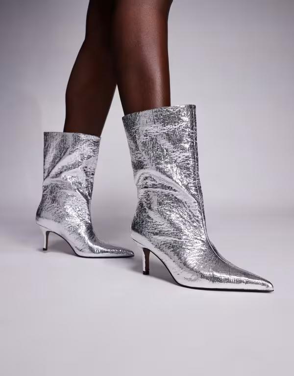 エイソス レディース シューズ ブーツ・レインブーツ ワイドレッグ ブーツ ASOS DESIGN Candi wide leg pull-on boots SILVER シルバー 18,360円