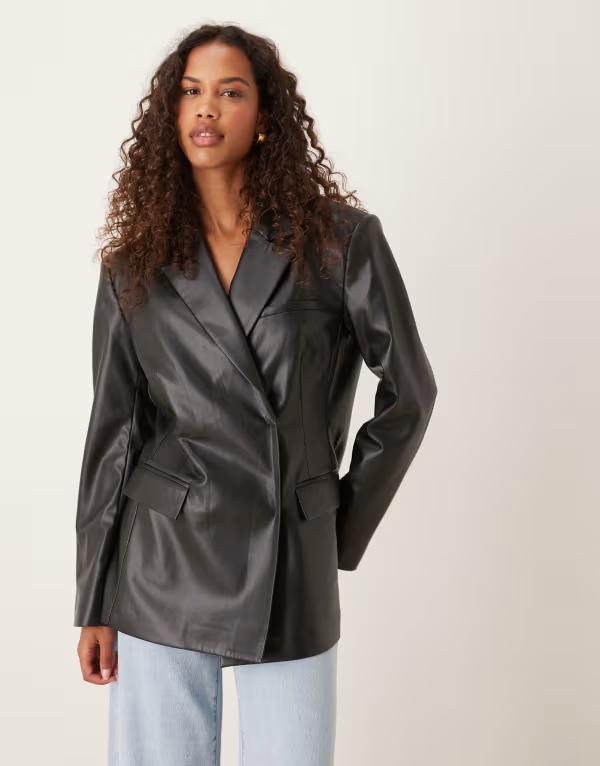 エイソス レディース アウター 上衣・上衣 スポーツジャケット なめし革 ASOS DESIGN tailored relaxed leather look blazer black 黒いこと