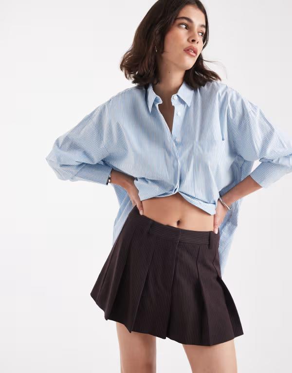 エイソス レディース ボトムス 二分の一ズボン下・さる股引き 筋目 ミニ ASOS DESIGN tailored pleated mini skort インチ plum stripe Plum Stripe 酸桃