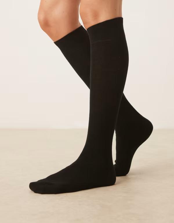 エイソス レディース アンダーウェア 靴下 ASOS DESIGN knee high socks Black ブラック
