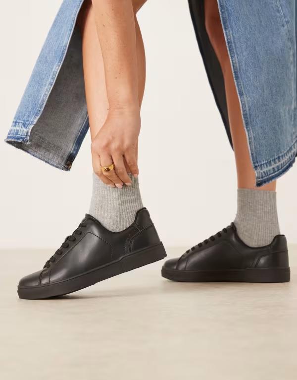 エイソス レディース シューズ スニーカー レース ASOS DESIGN Delta lace up sneakers Black ブラック