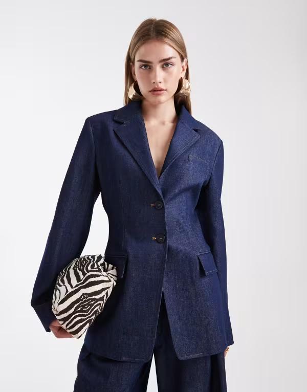エイソス レディース アウター ジャケット・ブルゾン デニム ブレザー ASOS DESIGN tailored denim cinch waist blazer in indigo - part of a set Indigo wash インディゴ