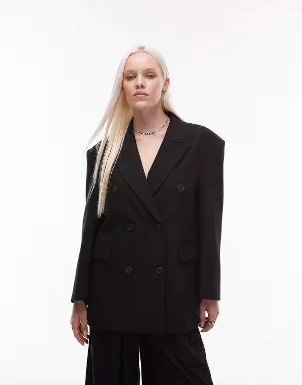 エイソス レディース アウター ジャケット・ブルゾン ブレザー ASOS DESIGN double breasted oversized blazer Black ブラック