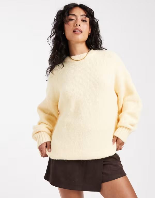 エイソス レディース アウター 編み物・プルオーバー 労働者の一団のど首 プルオーバー ASOS DESIGN oversized crew neck cocoon fluffy sweater インチ buttermilk Buttermilk レディースファッション-トップス-セーター
