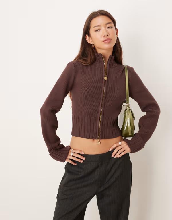 ハウスオブサニー レディース アウター ニット・セーター セーター House of Sunny zip up sweater in rosewood ROSEWOOD BROWN ブラウン 31,720円