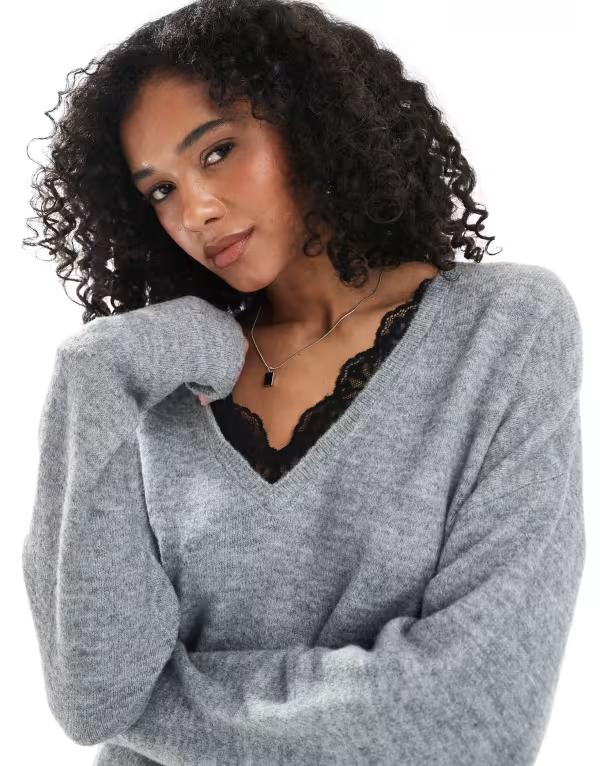 オンリー レディース アウター ニット・セーター セーター ニット ONLY reversible knit sweater in light LIGHT GRAY グレー｜ReVida 店