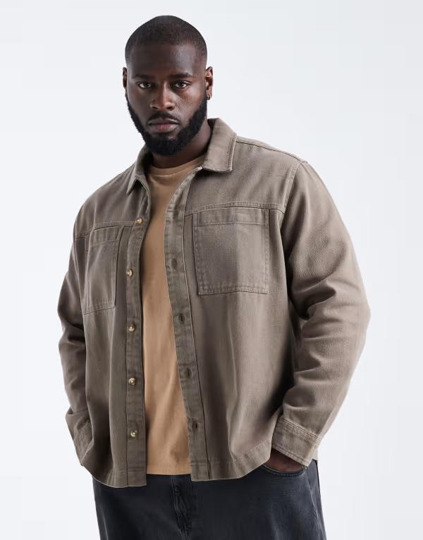 エイソス メンズ トップス シャツ コットン ASOS DESIGN cotton overshirt BROWN ブラウン