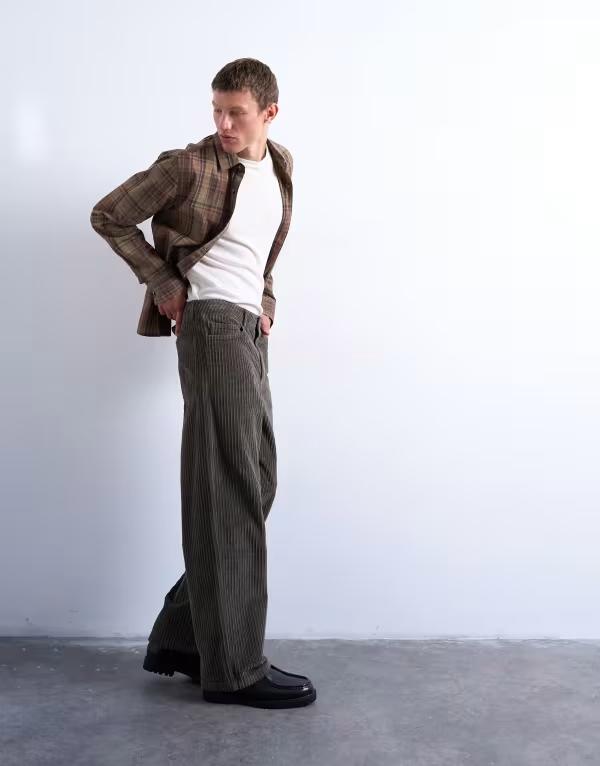 トップマン メンズ ボトムス カジュアルパンツ コーデュロイ パンツ Topman corduroy baggy pants Khaki カーキ