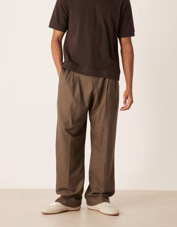 エイソス メンズ ボトムス カジュアルパンツ ワイドレッグ パンツ ASOS DESIGN smart wide leg pants with front pleats in dark Dark brown ブラウン