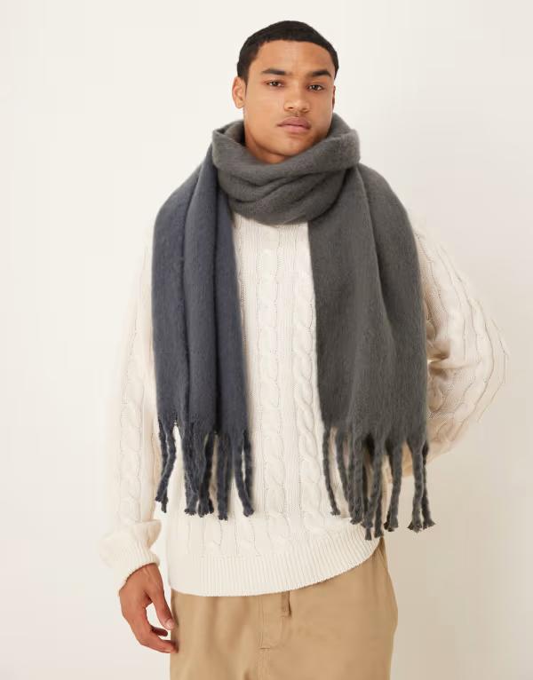 エイソス メンズ アクセサリー マフラー・ストール・スカーフ ASOS DESIGN woven gray ombre scarf Gray グレー