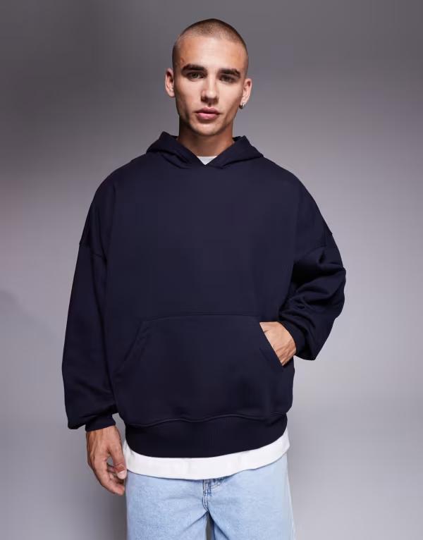 エイソス メンズ アウター パーカー・スウェット パーカー ASOS DESIGN premium heavyweight extreme oversized hoodie in 400gsm Deep well ネイビー