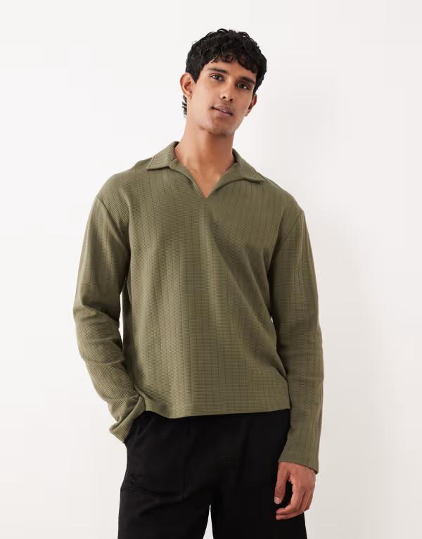 エイソス メンズ トップス ポロシャツ ASOS DESIGN relaxed polo texture Ivy green グリーン
